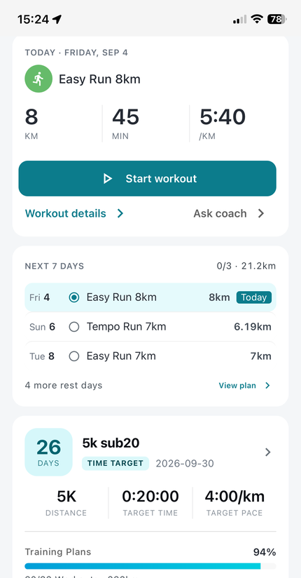 CoachX app — today's session, ready on your watch